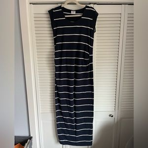 Mamalicious Maternity Maxi Dress in Navy with White Stripes Size Large